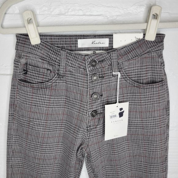 Kancan Women's Junior's Size 5 Jeans Gray Plaid Button Fly - Picture 3 of 8
